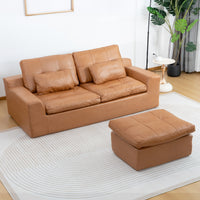 Faux Leather L-Shaped Sectional Sofa With Movable Ottoman High Density Compressed Sponge Modular 2-Seater Upholstered Couch With Throw Pillows For Living Room Hotel Apartment