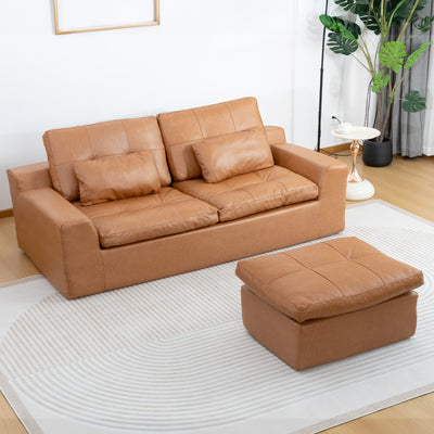 Faux Leather L-Shaped Sectional Sofa, 2-Seat Couch with Ottoman