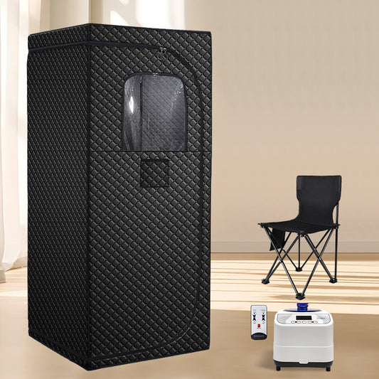 Portable steam sauna tent, full-height personal home sauna with steam generator and folding chair