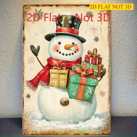 Vintage Christmas Snowman With Gifts 2D Flat Tin Sign, Retro Metal Wall Art — view 4