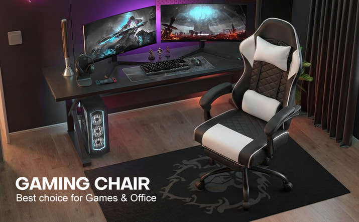 Racing Style Gaming Chair With Footrest,PU Leather,Massage Lumbar Support,Reclining,360degree  Swivel Seater Adjustable Height — view 2