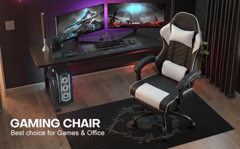 Racing Style Gaming Chair With Footrest,PU Leather,Massage Lumbar Support,Reclining,360degree  Swivel Seater Adjustable Height — view 2