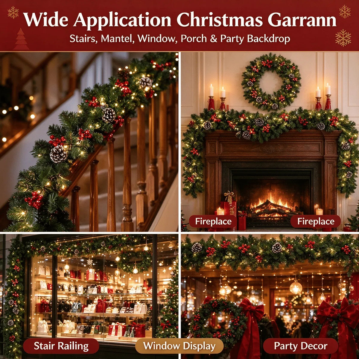 Christmas Green Vine with String Lights Combo, 2.7m Artificial Garland Vine + 10m Light String, for Mantel, Stair Railing & Window Holiday Decor — view 5