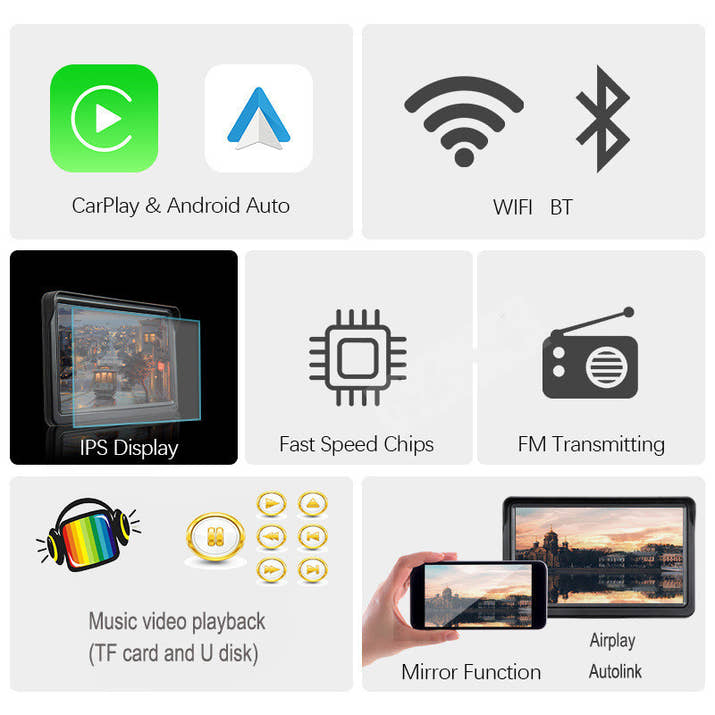 8.8″ IPS Portable Smart Screen – Wireless CarPlay & Android Auto Touch Display, GPS Navigation