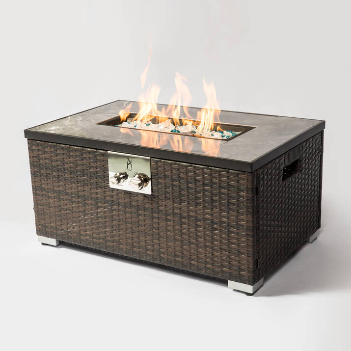 Outdoor Fire Table  Propane  Fire Pit Rattan gas fire table, gas fire table with tile tabletop — view 6