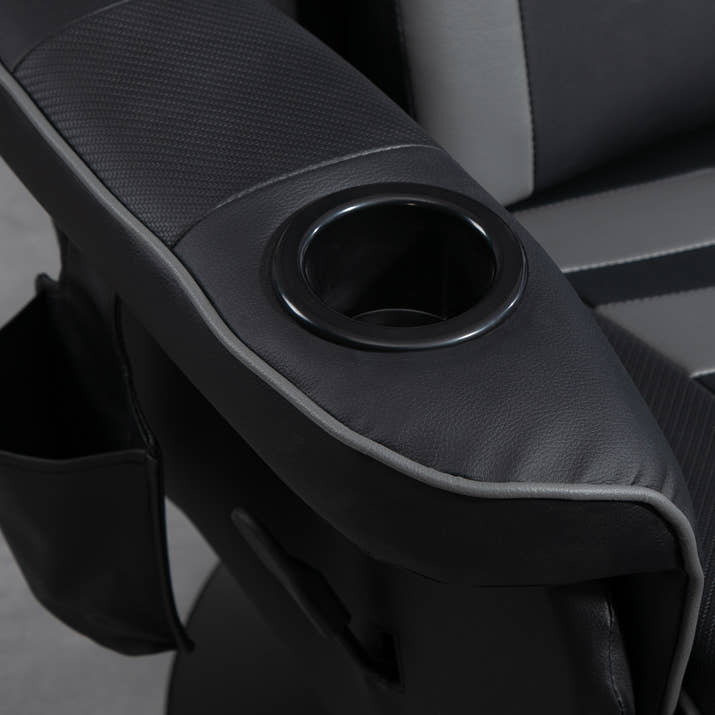 Massage Gaming Chair,Swivel Racing Video Gaming Recliner With Retractable Footrest,Headrest,Cup Holders And Side Pockets,Ergonomic High Back PU Leather Executive Desk Chair,Grey — view 3