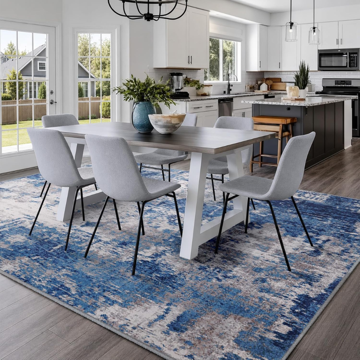 Washable 5x7 Abstract Area Rug For Living Room Blue Gray Carpet For Bedroom, Kitchen, Office, Hallway And Entryway, Printed Pattern — view 3