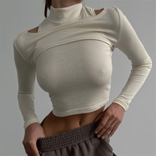 High Neck Two-Piece Crop Top Set – Women's Vest Tee