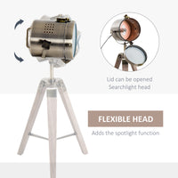 Vintage Tripod Table Desk Lamp Bedside Light Spotlight Brass Antique Searchlight Wooden Base — view 4