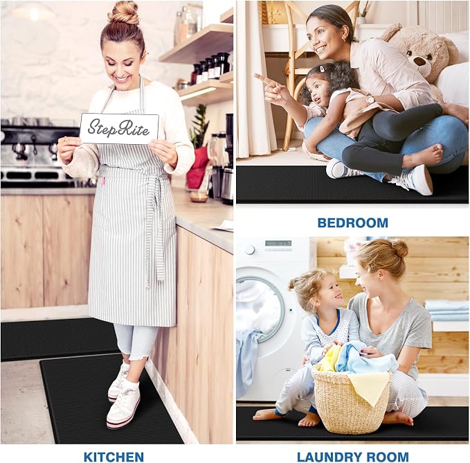 2-Piece Black Anti-Fatigue Kitchen Floor Mats, Cushioned Non-Slip Rugs For Kitchen, Sink Area, Laundry Room And Home — view 6