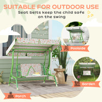 Kids Garden Swing Chair With Adjustable Canopy,Safety Belt,2 Seater Hammock Swing Bench For Patio,Porch,Green — view 2
