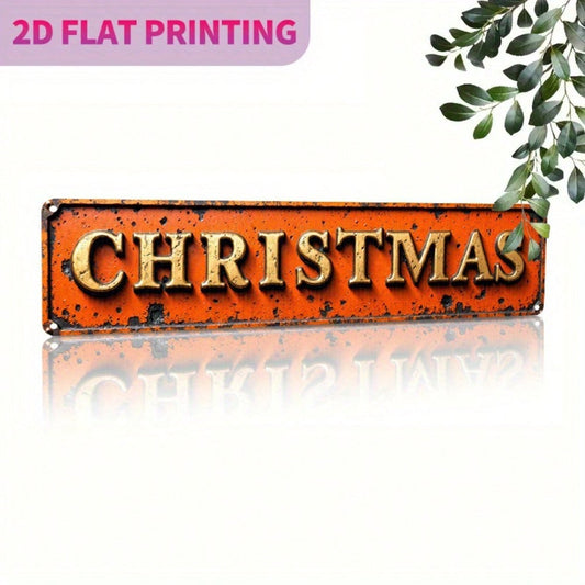 Rustic Aluminum Christmas Wall Art Sign 2D Flat, Vintage Holiday Decor