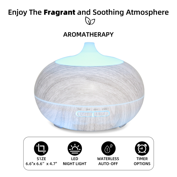 Multi Function Aromatherapy Diffuser & Humidifier Wood Grain Design, 550ml Tank, 7 LED Colors, Remote Control With 6 Essential Oils — view 4