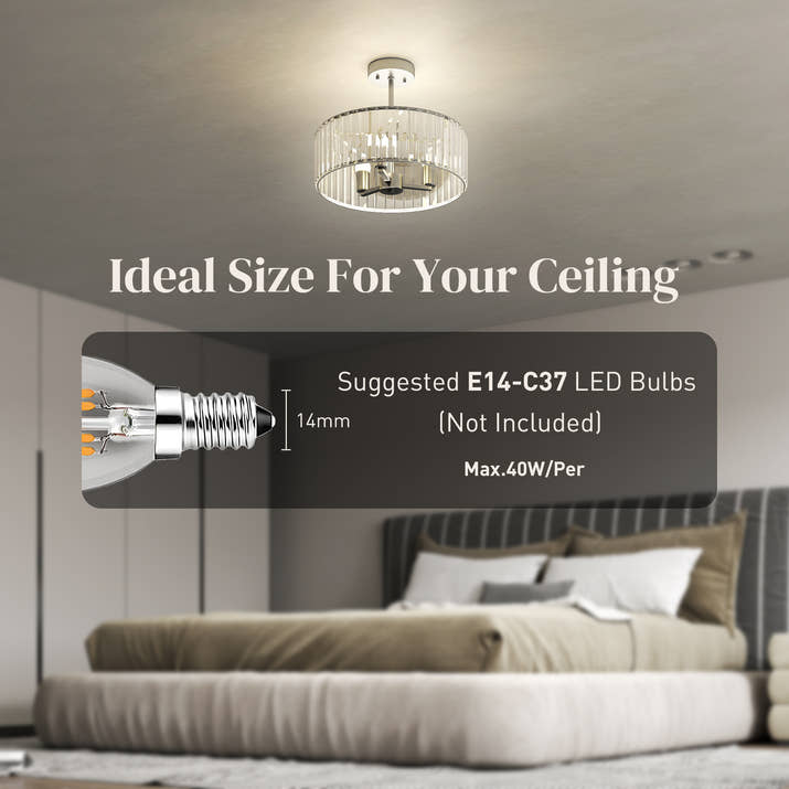 Crystal Ceiling Light Fixture,Semi Flush Mount Modern Crystal Chandelier Ceiling Light For Living Room,Bedroom,Hallway,Dining Room,E14 Base 3-Lights,Bulbs Not Included,Silver Tone — view 2