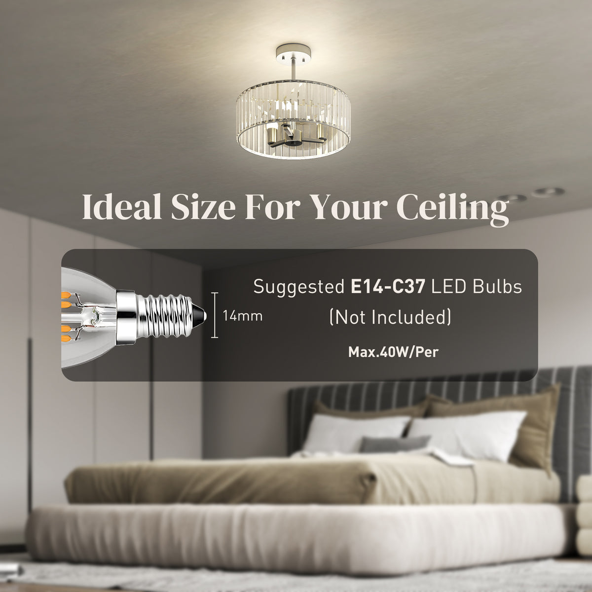 Crystal Ceiling Light Fixture,Semi Flush Mount Modern Crystal Chandelier Ceiling Light For Living Room,Bedroom,Hallway,Dining Room,E14 Base 3-Lights,Bulbs Not Included,Silver Tone — view 2