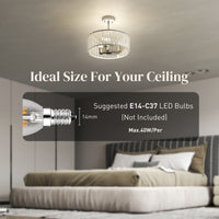 Crystal Ceiling Light Fixture,Semi Flush Mount Modern Crystal Chandelier Ceiling Light For Living Room,Bedroom,Hallway,Dining Room,E14 Base 3-Lights,Bulbs Not Included,Silver Tone — view 2