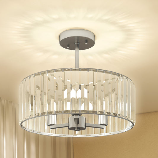 Crystal Ceiling Light Fixture,Semi Flush Mount Modern Crystal Chandelier Ceiling Light For Living Room,Bedroom,Hallway,Dining Room,E14 Base 3-Lights,Bulbs Not Included,Silver Tone