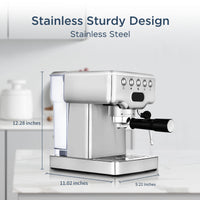 Geek Chef 20-Bar Espresso Machine with Milk Frother – 1.8 L Water Tank, Stainless Steel, Home Cappuccino & Latte Maker