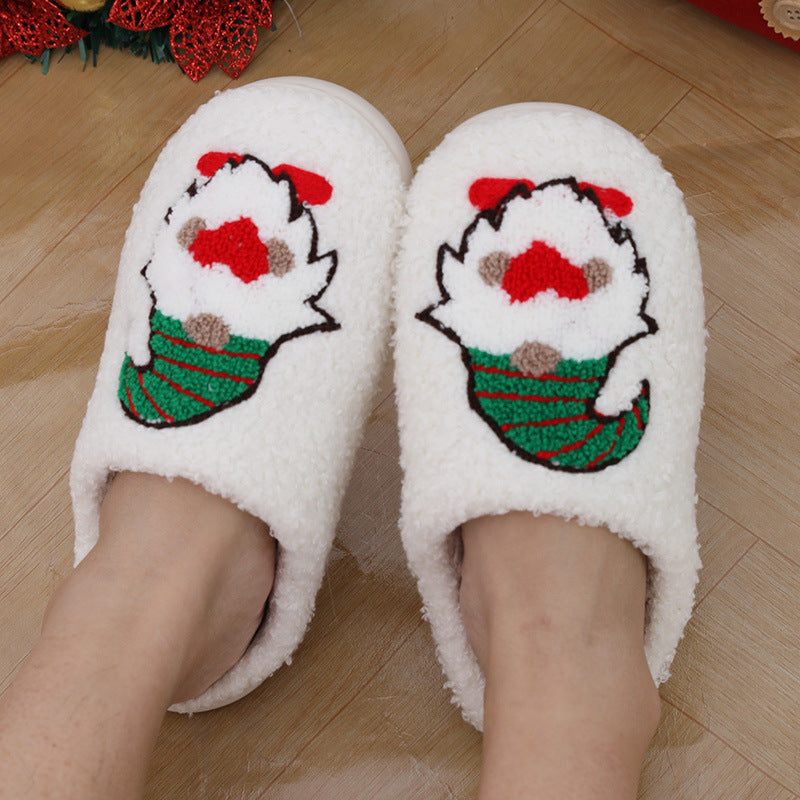 Cute Cartoon Santa Claus Christmas Slippers – Warm Indoor Home Shoes for Couples