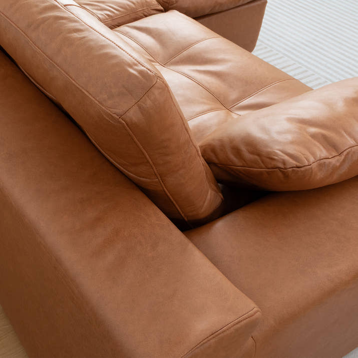 Faux Leather L-Shaped Sectional Sofa With Movable Ottoman High Density Compressed Sponge Modular 2-Seater Upholstered Couch With Throw Pillows For Living Room Hotel Apartment — view 2