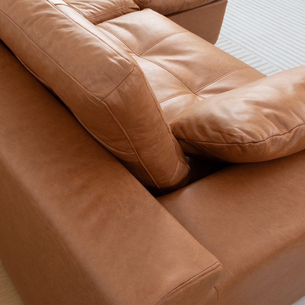 Faux Leather L-Shaped Sectional Sofa With Movable Ottoman High Density Compressed Sponge Modular 2-Seater Upholstered Couch With Throw Pillows For Living Room Hotel Apartment — view 2