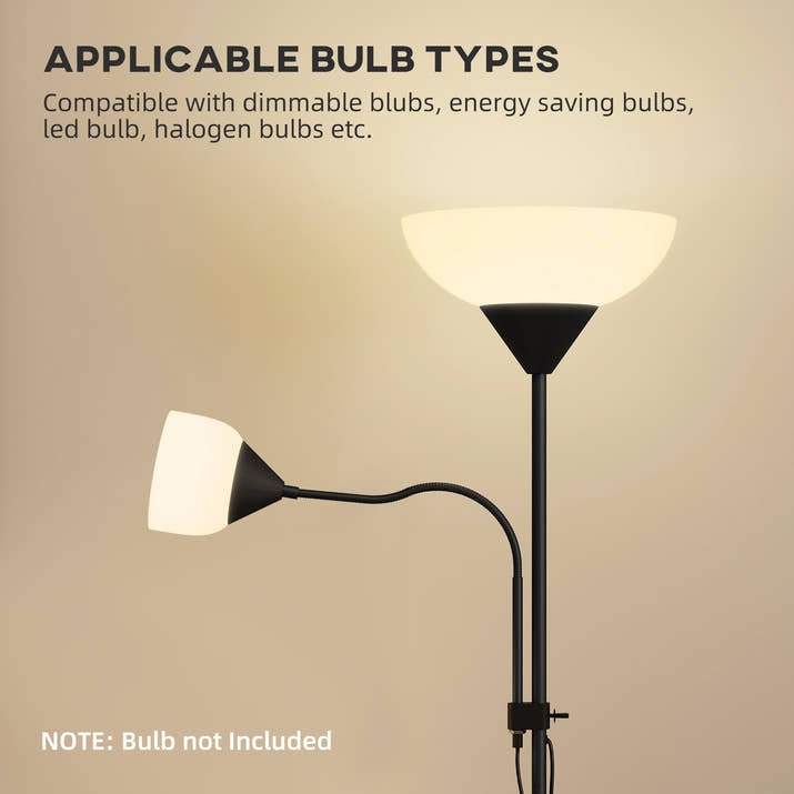 LED Floor Lamp, Suitable For Living Rooms, 180cm High, Mother And Child Shaped Upward Facing Spotlight, With Adjustable Gooseneck Arm, Color Temperature 3000K-4500K-6500K, Black — view 2
