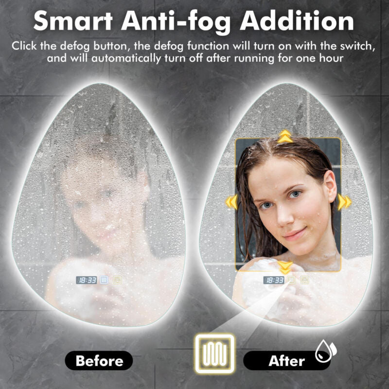 Fogless LED Bathroom Mirror Wall Mounted Demister Adjustable Light Touch Sensor — view 3