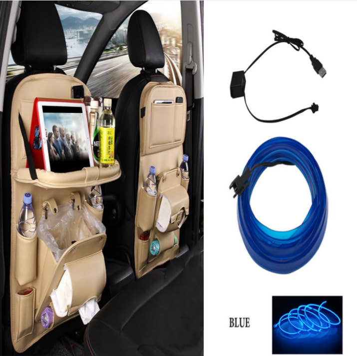 Pu Leather Car Storage Bag Multifunction Seat Back Tray Hanging Bag