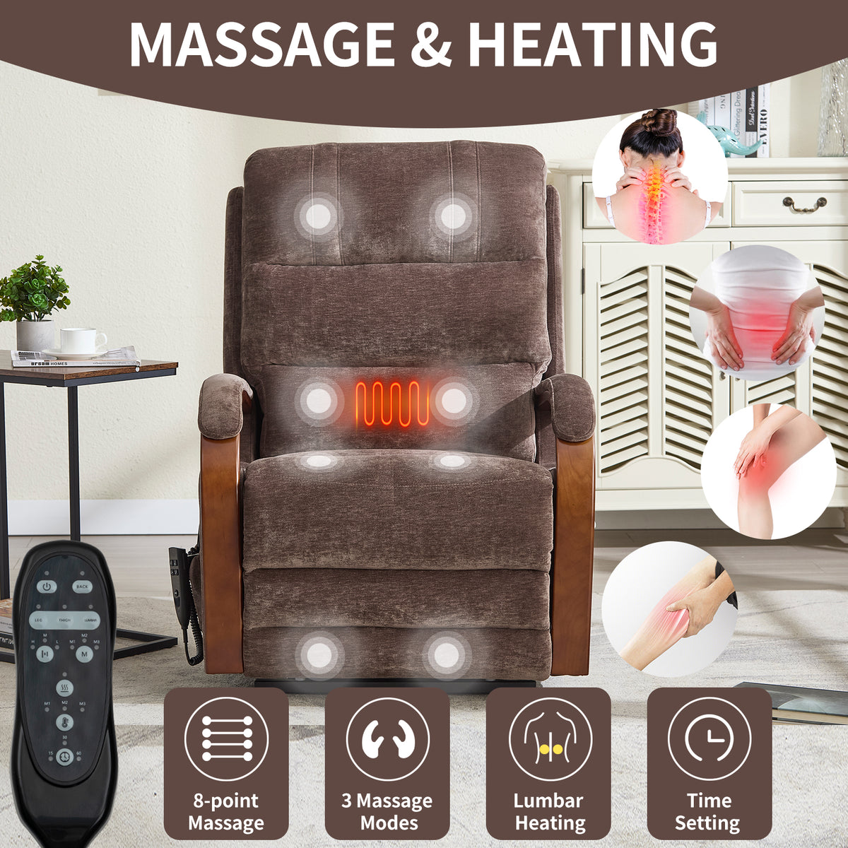 Lift Recliner Chair Dual Motor Infinite Position Up to 350 LBS with Solid Wood Armrests, Heat Massage and Heavy Duty Motion Mechanism — view 5
