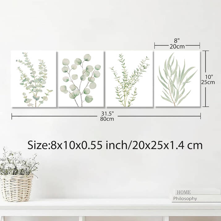 4PCS 8X10in,Botanical Plant Canvas Wall Art, Framed Boho Wall Decor For Bathroom, Minimalist Aesthetic Bedroom Wall Art
