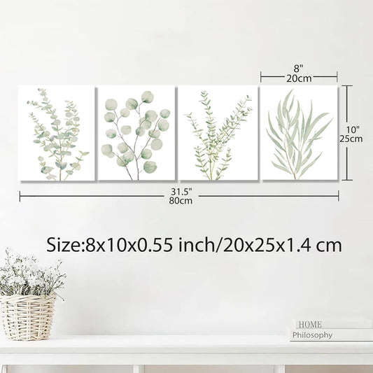 4PCS 8X10in,Botanical Plant Canvas Wall Art, Framed Boho Wall Decor For Bathroom, Minimalist Aesthetic Bedroom Wall Art