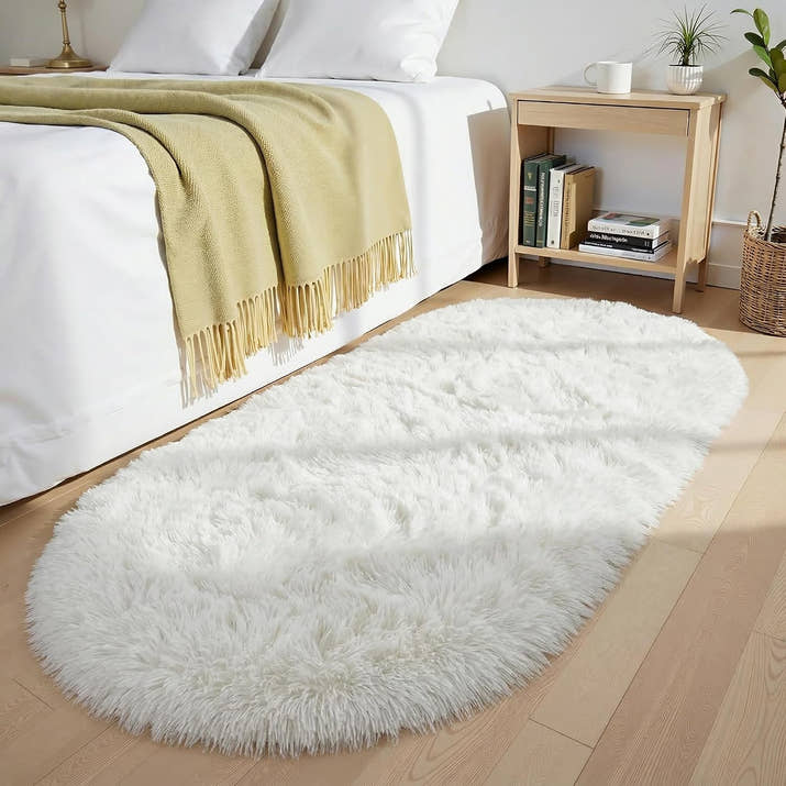Ivory Fluffy Oval Rug 2.6x5.3 Ft, Soft Washable Area Rug For Bedroom, Living Room, Nursery And Home Decor — view 5