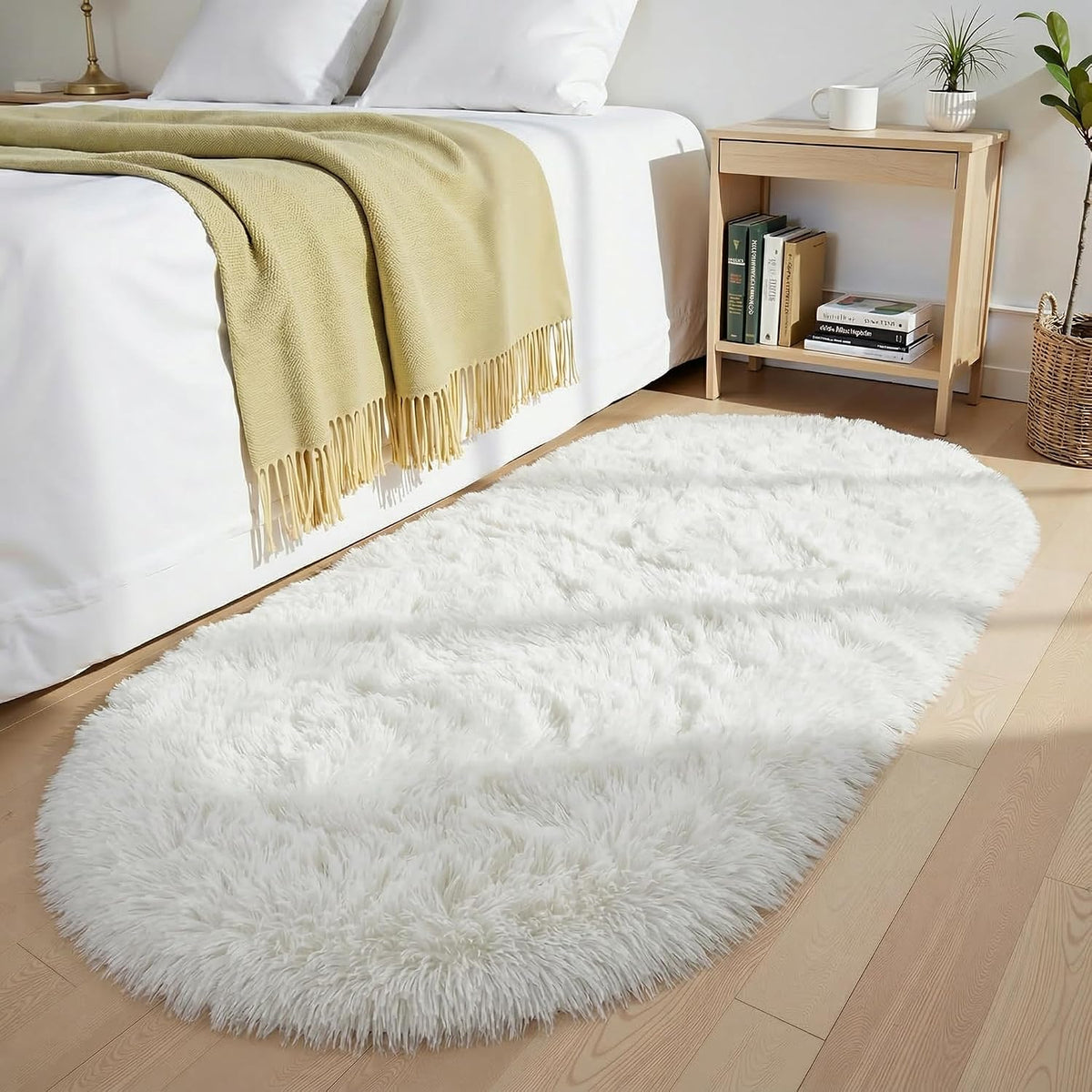 Ivory Fluffy Oval Rug 2.6x5.3 Ft, Soft Washable Area Rug For Bedroom, Living Room, Nursery And Home Decor — view 5