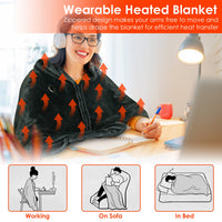 USB Heated Blanket Electric Heated Blanket Heated Poncho Shawl Wrap Throw with Zipper Washable for Home Office 59*31in — view 3