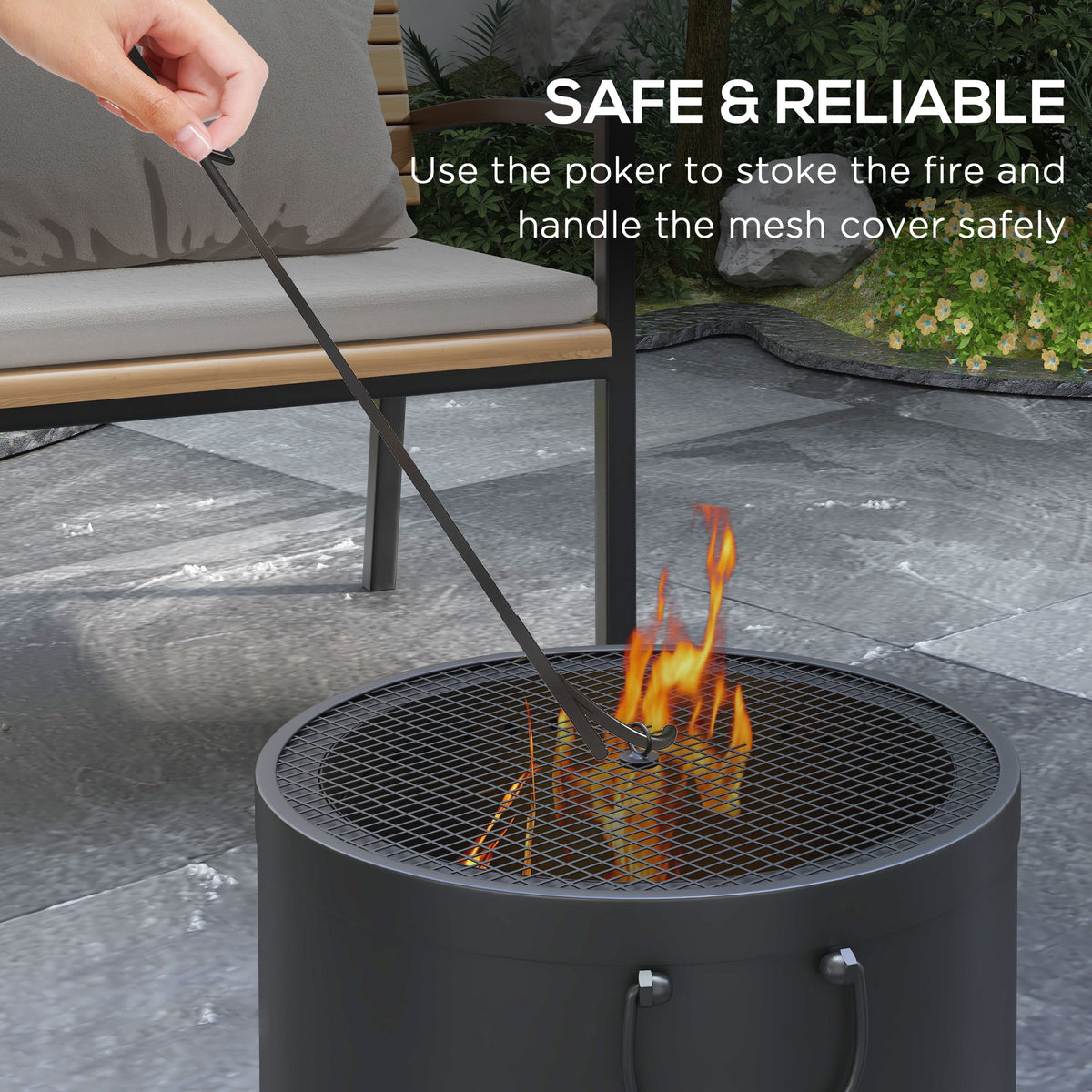 Smokeless Fire Pit,38cm Portable Wood Burning Firepit With Spark Screen And Poker,Low Smoke Camping Bonfire Stove For Garden Patio Picnic,Dark Grey — view 3