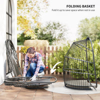 Hanging Egg Chair,Foldable Rattan Garden Swing Chair With Installation Kit,Thickened Cushion And Headrest,Indoor Outdoor Hanging Egg Basket Seat For Patio,Porch,Dark Grey — view 5