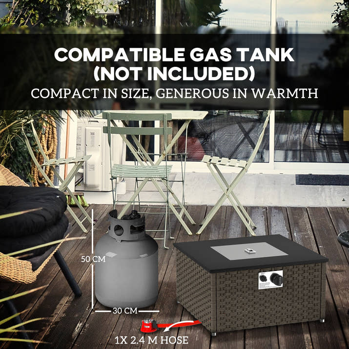 Rattan Gas Fire Pit Table For Garden,13 KW Smokeless Propane Fire Pit With Lid,Square Garden Coffee Table With Patio Heater For Outdoor,Patio,58 X 58 X 33 Cm,Grey — view 2