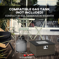Rattan Gas Fire Pit Table For Garden,13 KW Smokeless Propane Fire Pit With Lid,Square Garden Coffee Table With Patio Heater For Outdoor,Patio,58 X 58 X 33 Cm,Grey — view 2