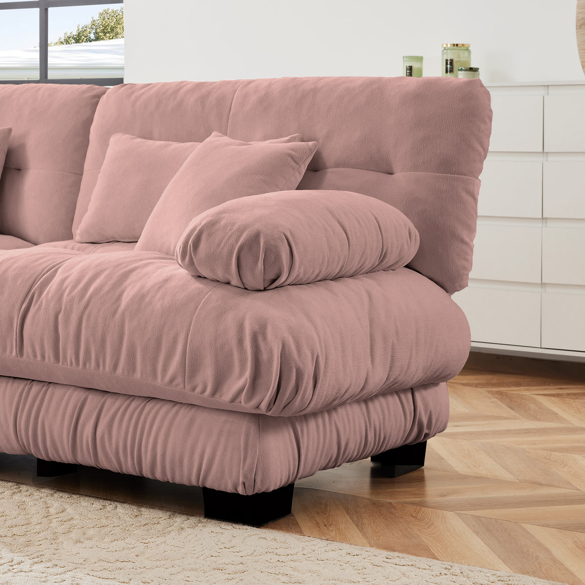 Cloud Couch 2 Seater Sofa for Living Room, Chenille 2 - Seat sofa with 2 Lumbar pillows and 2 throw pillows,Chenille Pink — view 5