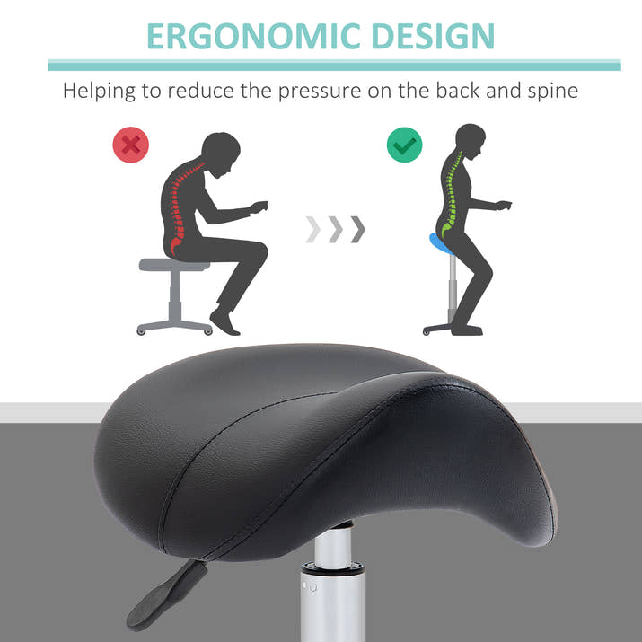 Cosmetic Stool 360Â° Rotate Height Adjustable Salon Massage Spa Chair Hydraulic Rolling Faux Leather Saddle Stool Mobility,Black — view 5