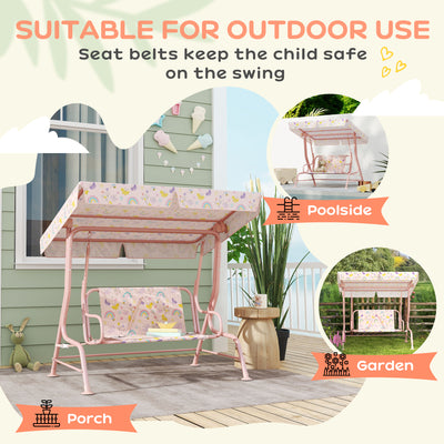 Kids Garden Swing Chair with Adjustable Canopy Safety Belt 2 Seater Hammock