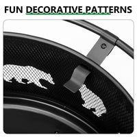 30 Inch Round Outdoor Wood Burning Fire Pit, Heavy Duty Wrought Iron Firepit with Hinged Spark Screen Lid & Lift Ring, Decorative Bear Cutout Patio Fire Pit for Backyard, Garden, Lawn and Camping, Bla — view 6