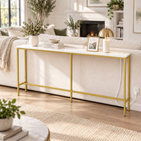 62.99"x7.87"x31.10" Console Table, MDF with Melamine Veneer & Iron Frame, with Power Outlet, White & Gold — view 5