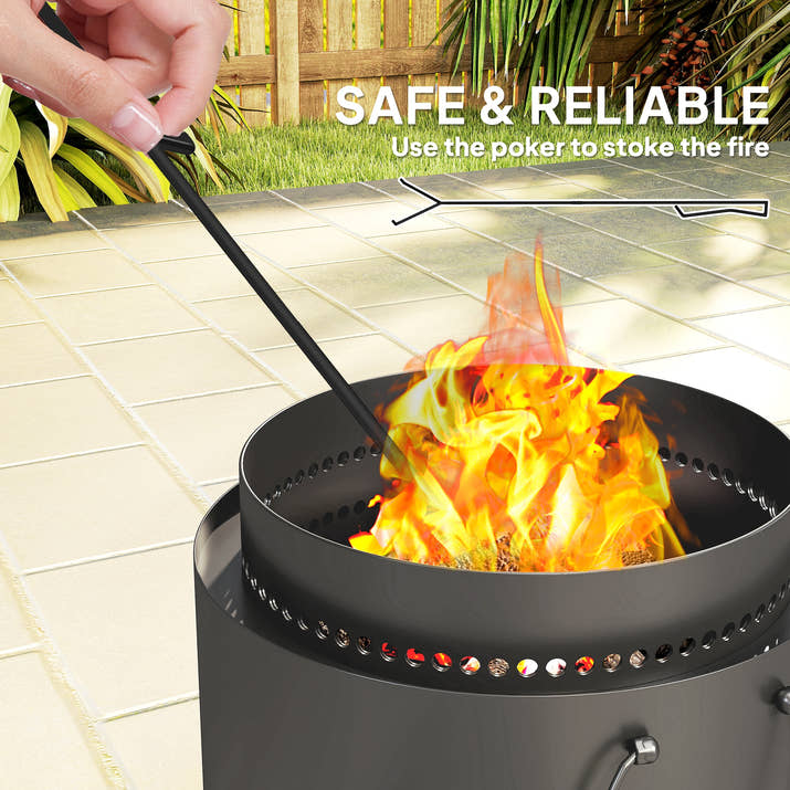 Smokeless Fire Pit With Ash Catcher,37cm Portable Wood Burning Firepit With Poker For Garden Camping Bonfire Party,Metal,Dark Grey — view 2