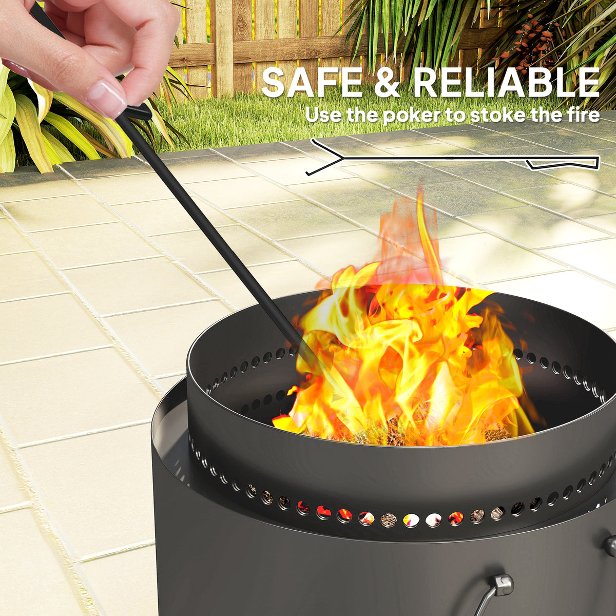 Smokeless Fire Pit With Ash Catcher,37cm Portable Wood Burning Firepit With Poker For Garden Camping Bonfire Party,Metal,Dark Grey — view 2
