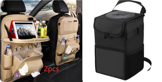 Pu Leather Car Storage Bag Multifunction Seat Back Tray Hanging Bag