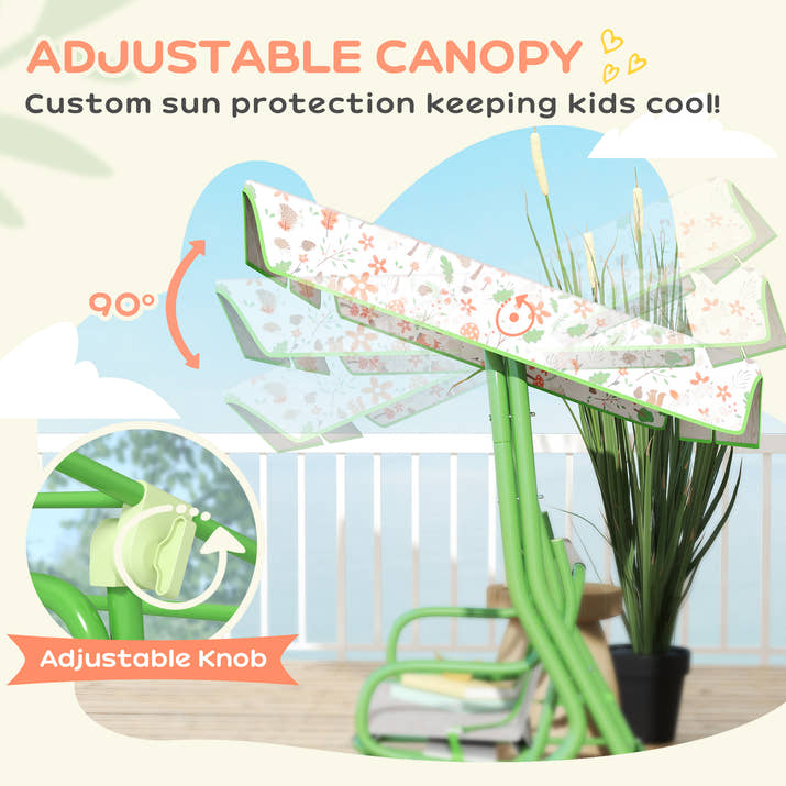 Kids Garden Swing Chair With Adjustable Canopy,Safety Belt,2 Seater Hammock Swing Bench For Patio,Porch,Green — view 4