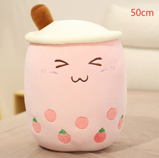 Cute Fruit Drink Plush Stuffed Soft Strawberry Milk Tea Plush Boba Tea Cup