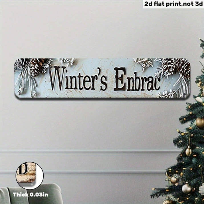 Vintage Winter Embrace Metal Sign 2D Flat, Snowflakes Christmas Wall Art