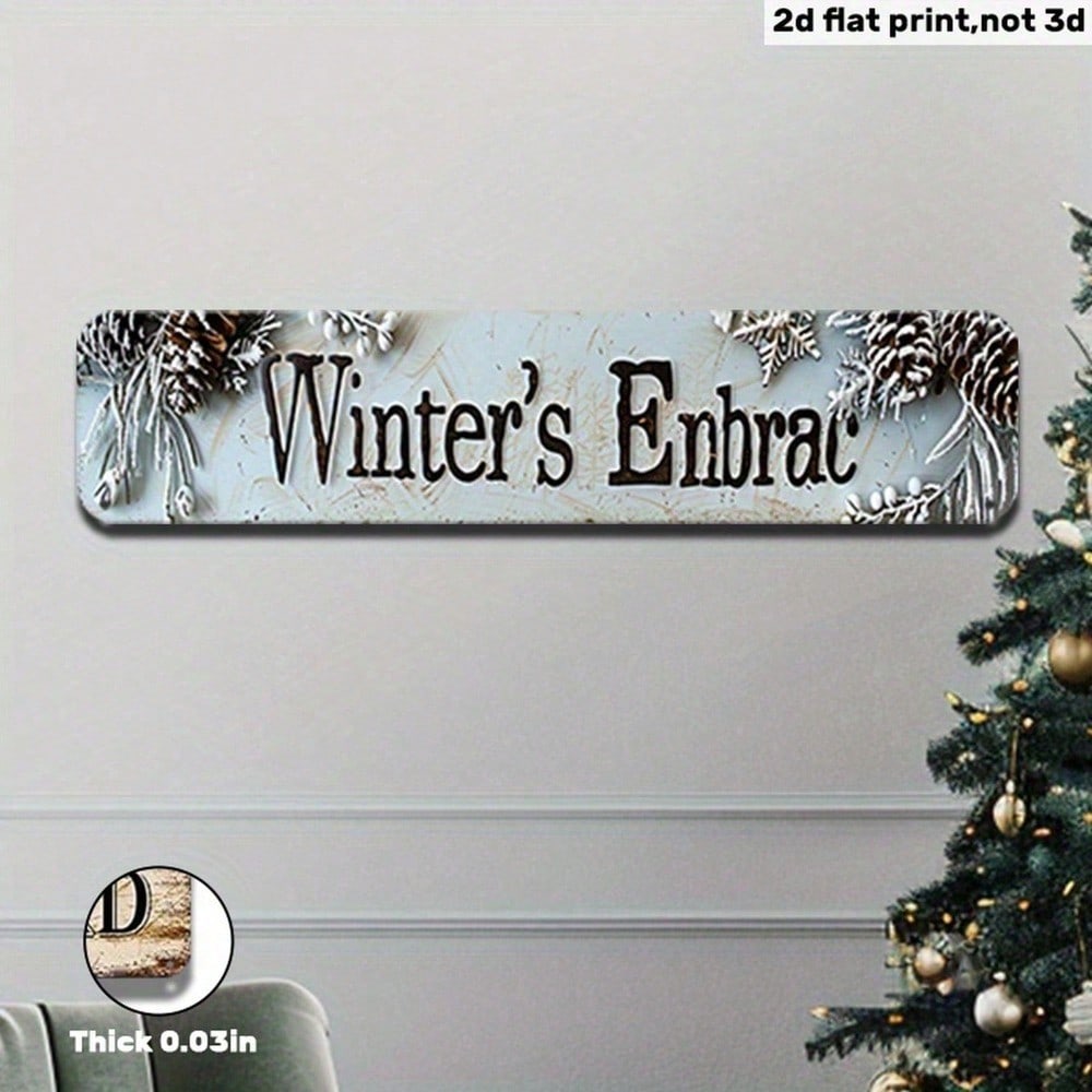 Vintage Winter Embrace Metal Sign 2D Flat, Snowflakes Christmas Wall Art